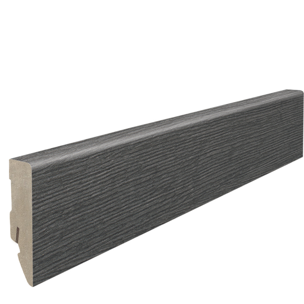 Plinthe à emboîter 16 x 58 mm cube 2,2 m avec film décor (sur MDF) Chêne Metallic noir*