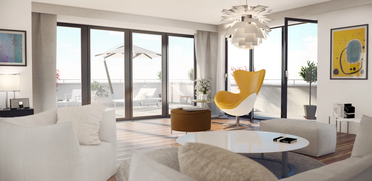 Der warme Holzton der DISANO by HARO Classic Lanhausdiele XL 4V Sandeiche strukturiert passt perfekt zu den Naturtönen der Wohnzimmereinrichtung.