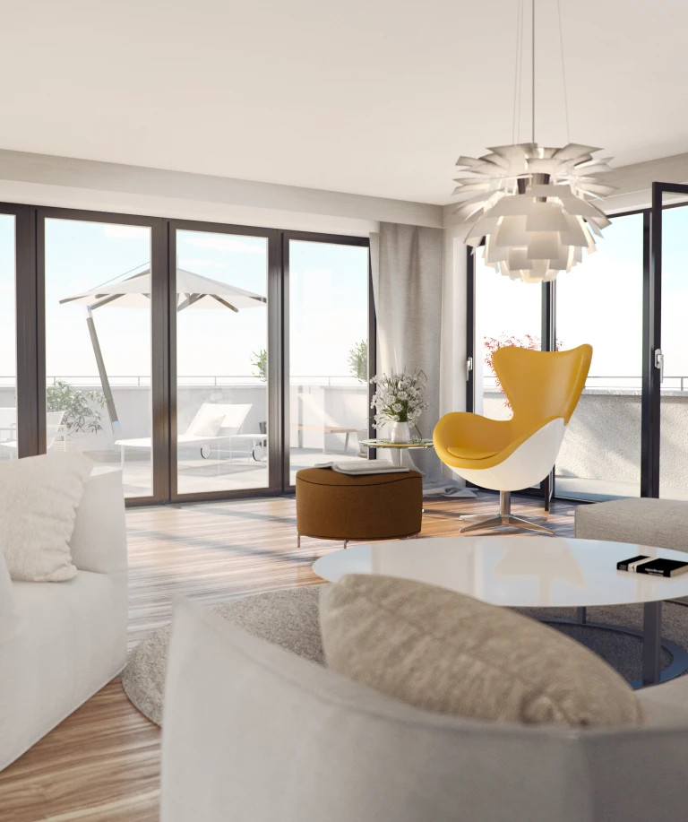 Der warme Holzton der DISANO by HARO Classic Lanhausdiele XL 4V Sandeiche strukturiert passt perfekt zu den Naturtönen der Wohnzimmereinrichtung.