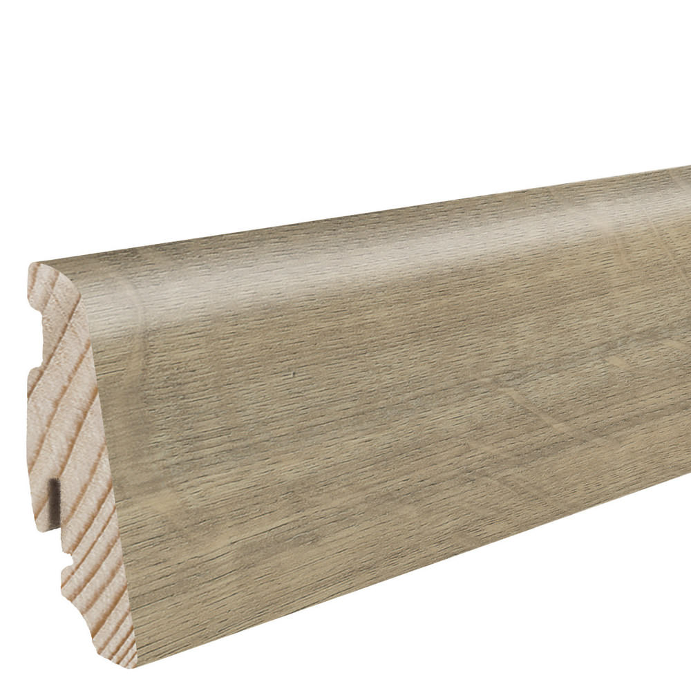 Battiscopa ad innesto di legno massiccio 19 x 58 mm 2,2 m pellicola resistente all'acqua Rovere Peak greige*
