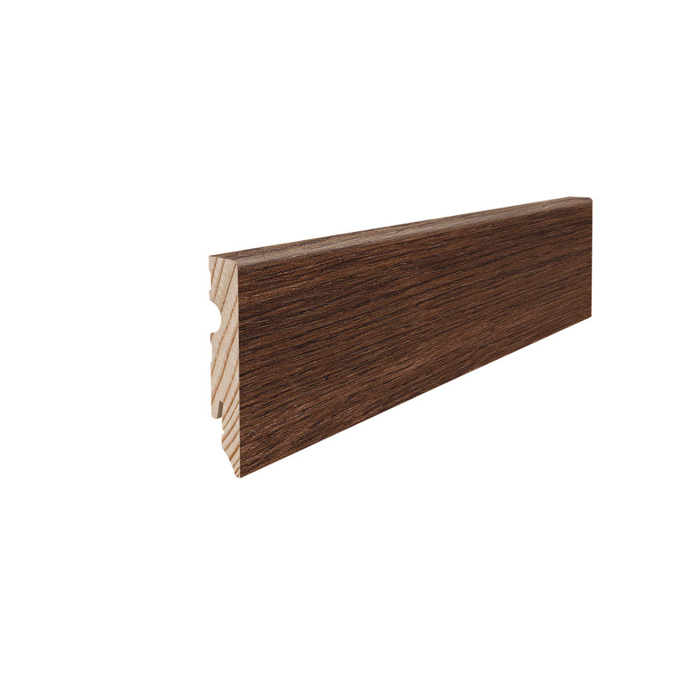 Skirting with solid wood core 15 x 80 mm cube 2,2 m MDF, lam. cover water res. Oak Eleganza Nutmeg*