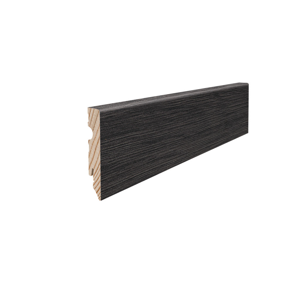 Skirting with solid wood core 15 x 80 mm cube 2,2 m MDF, lam. cover water res. Oak Contura Black*