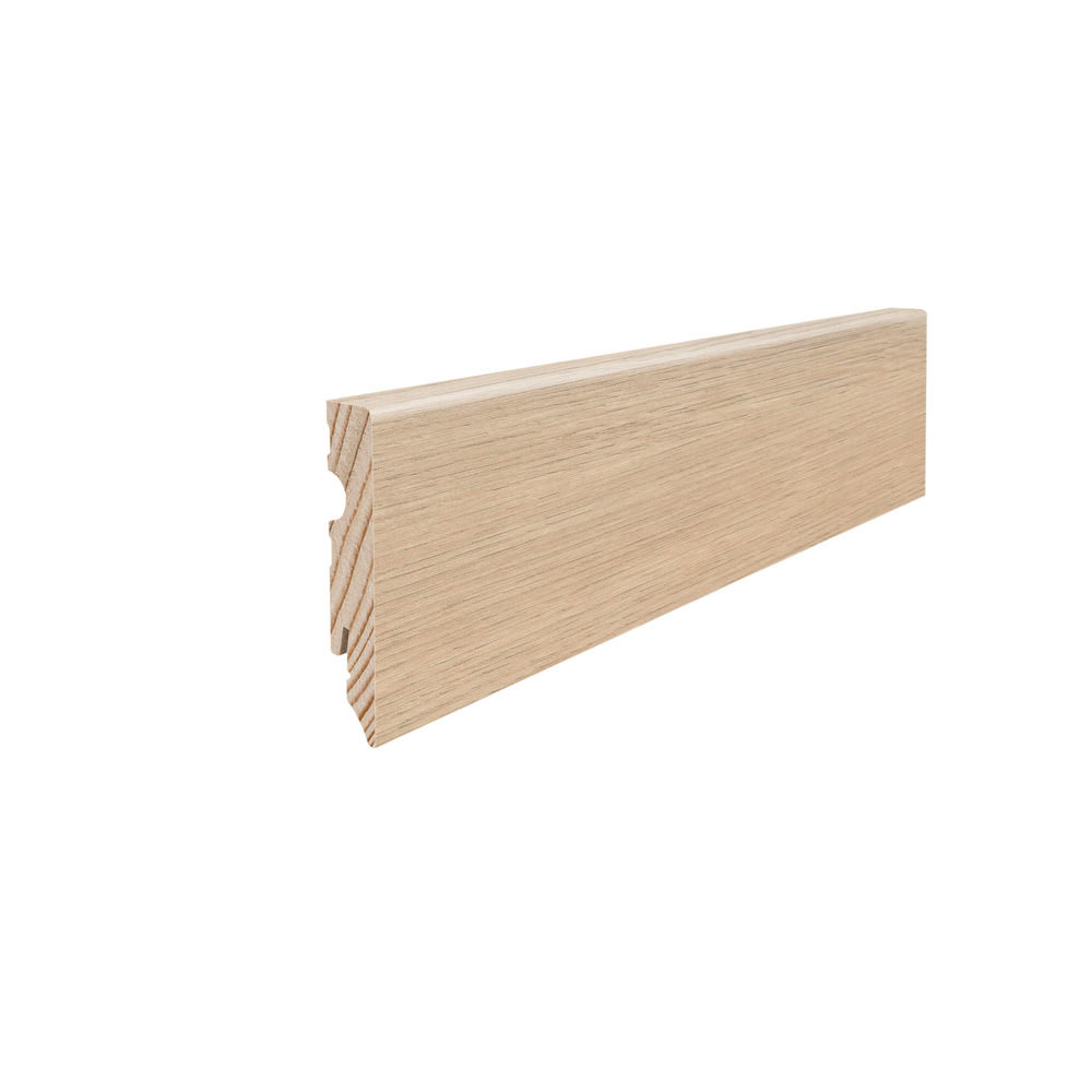 Plinthe à emboîter en bois massif 15 x 80 mm cube 2,2 m MDF avec film décor imperméable Chêne Eleganza blanc crème*