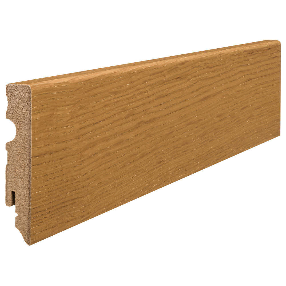 Zócalo insertable, núcleo de MDF 15 x 80 mm cubo 2,2 m, chapado con tratamiento al aceite Roble