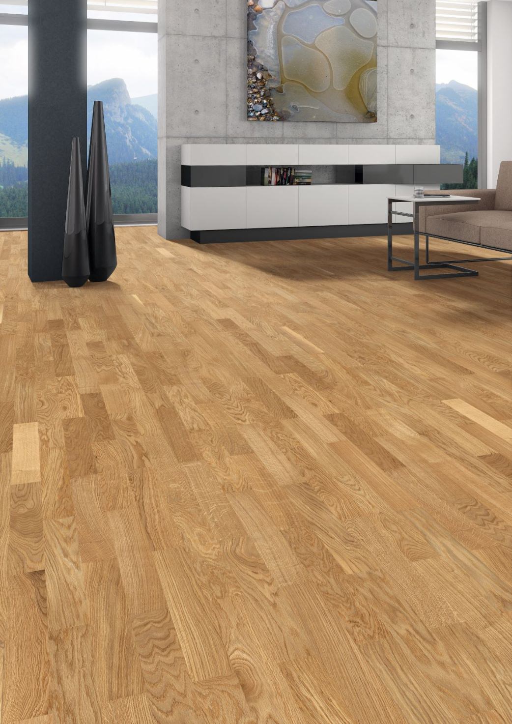 HARO stavparket Allegro Eg Objekt Tundra giver lejlighederne en elegant og naturlig atmosfære.