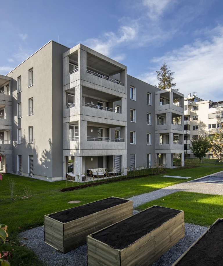 Det nybyggede boligkompleks i Wolfurt er blevet bygget iht. den aktuelle viden inden for energi.